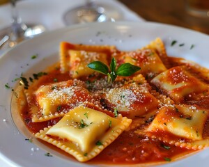 Naklejka premium ravioli in tomato sauce