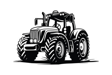 Silhouette of a tractor illustration vector with tractor icon and logo on white background