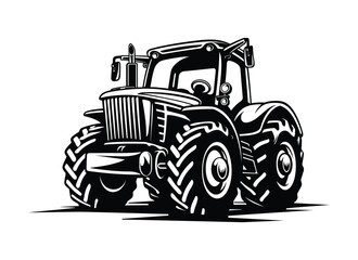 Silhouette of a tractor illustration vector with tractor icon and logo on white background