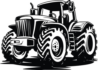 Silhouette of a tractor illustration vector with tractor icon and logo on white background