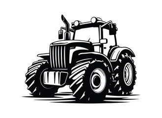 Silhouette of a tractor illustration vector with tractor icon and logo on white background