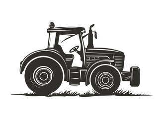 Silhouette of a tractor illustration vector with tractor icon and logo on white background