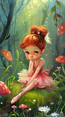 Fototapeta premium kids illustration book of a cute ballerina girl on a adventure