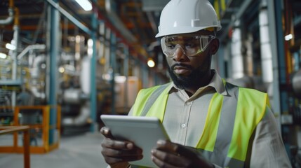 A Focused Industrial Worker with Tablet