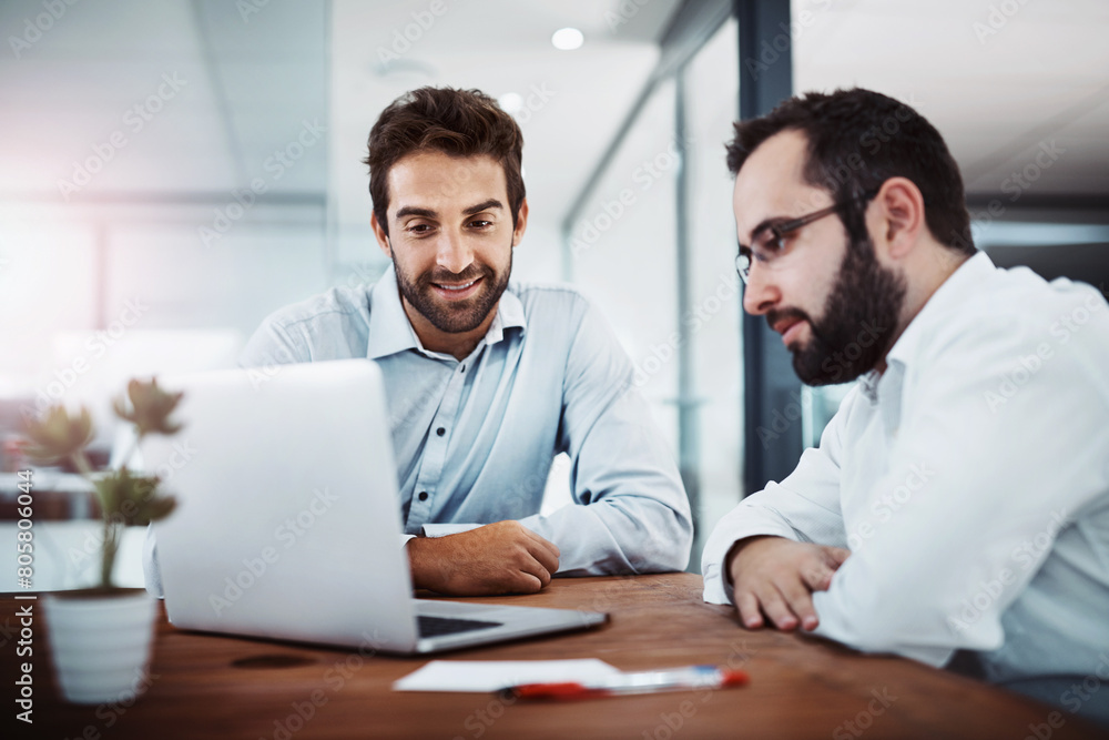 Poster Teamwork, designer or people on laptop for software, research or web design programming. Technology, problem solving or programmers in startup office for meeting, discussion or cybersecurity network