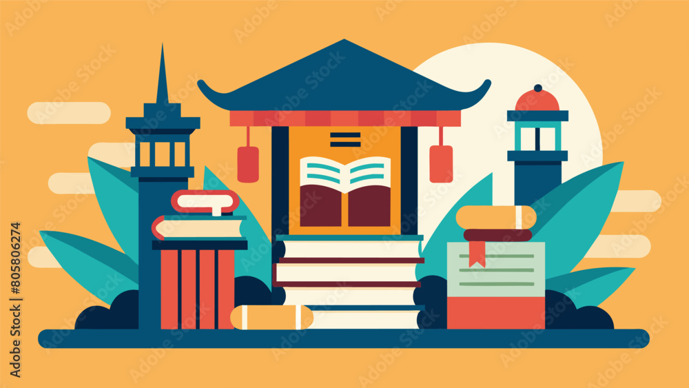 Poster a zen and stoic library houses ancient texts and scrolls from both philosophies inviting visitors to