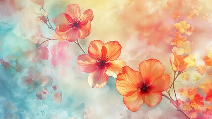 watercolor Exquisite watercolor painting of orange hibiscus flowers.