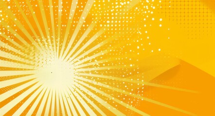 Fototapeta premium Yellow background with sun rays and halftone dots