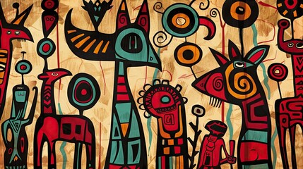 Obraz premium Title: Colorful Pattern with Birds and Flowers Illustration