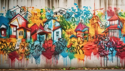 Urban Expression: Seamless Pattern of Vibrant Graffiti Art on Concrete"