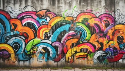 Urban Expression: Seamless Pattern of Vibrant Graffiti Art on Concrete