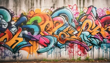 Urban Expression: Seamless Pattern of Vibrant Graffiti Art on Concrete"