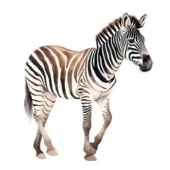 AI-Generated Watercolor cute Zebra walking Clip Art Illustration. Isolated elements on a white background.