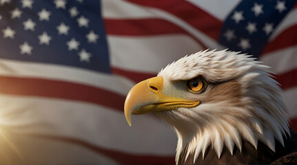 North American Bald Eagle on American flag. Generative. Ai
