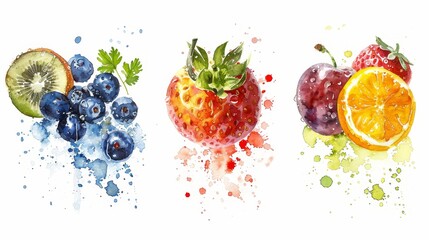 watercolor Watercolor painting of a variety of fruits.