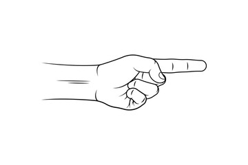 Pointing finger gesture line art isolated on white background.