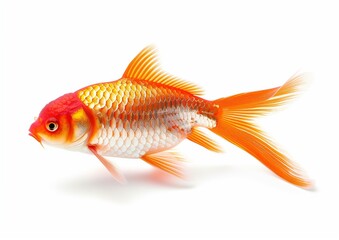 Colorful Goldfish Swimming Isolated on White Background