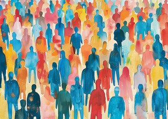 Fototapeta premium Colorful Abstract Art of Crowd Gathering Modern Society Illustration