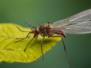 Closeup on a dance fly, Empis livida sitting on a green leaf

