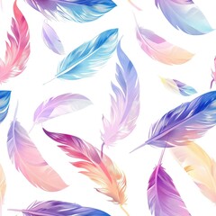 Colorful feathers Seamless pattern on white background , pastel colors , illustration .

