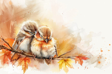 water color of birds lover in a nature, illustration painting.