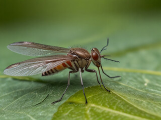 Fototapeta premium Closeup on a dance fly, Empis livida sitting on a green leaf