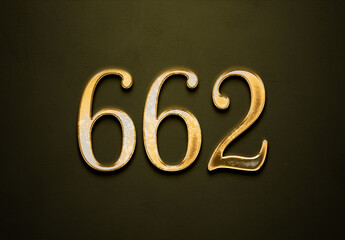 Old gold effect of 662 number with 3D glossy style Mockup.