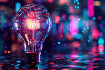 Neon bulb light on blur background as technology concept.