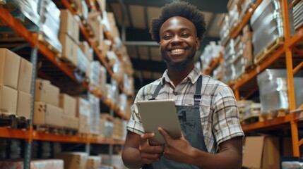A Confident Warehouse Employee Smiling