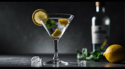 Martini glass of ice and mint on isolated background