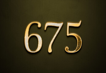 Old gold effect of 675 number with 3D glossy style Mockup.