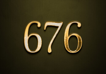 Old gold effect of 676 number with 3D glossy style Mockup.