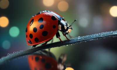 ladybug on a leaf drop