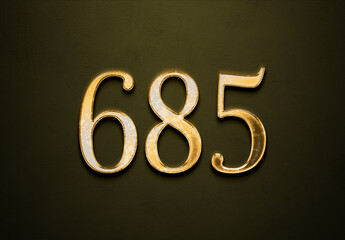 Old gold effect of 685 number with 3D glossy style Mockup.