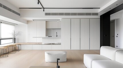 functional furnishings define this minimal interior. Generative Ai