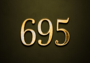 Old gold effect of 695 number with 3D glossy style Mockup.