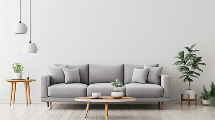 grey sofa in simple living room interior. Generative Ai