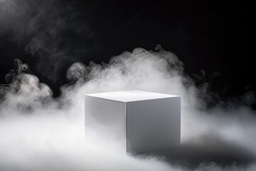 white cardboard box on a foggy background