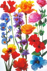 Fototapeta premium Colorful abstract meadow floral silhouette artwork in vibrant colors against a background. Great is flower design inspiration