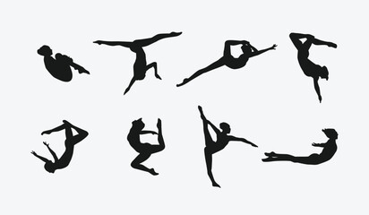 Vector set silhouette of synchronized swimming. Artistic swimming, water sport. Isolated background. Vector illustration.