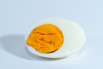 Cooked egg isolated on white background,Close up of egg yolk 