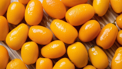 Flat lay of kumquat texture, Top view of fruits concept background