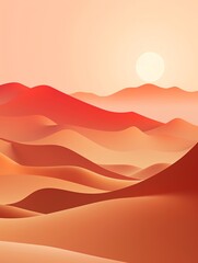 Desert dunes at sunrise, warm colors, crisp edges, minimalist, papercut 3D style