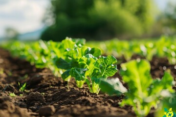 Obraz premium Close-up of Fresh Green Lettuce Growing 