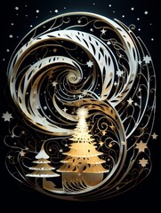Spiral galaxy, swirling arms of stars, cosmic dance, geometric patterns, papercut 3D style