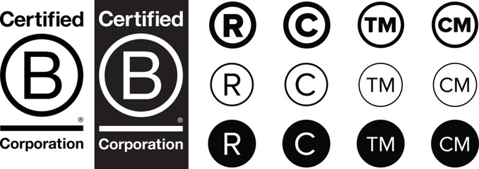 Certified B Corp Icon, B Corp Certification logo. B Corp Certification logotype, logo, icon, emblem. Certification standard.