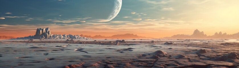 Closeup of a quaint planet, elegant illustration, rich textures, wide angle view 