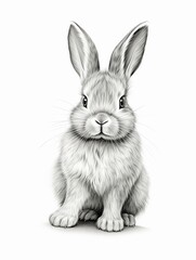 Obraz premium Handdrafted rabbit illustration, fluffy texture, playful stance, closeup view , hand drawn