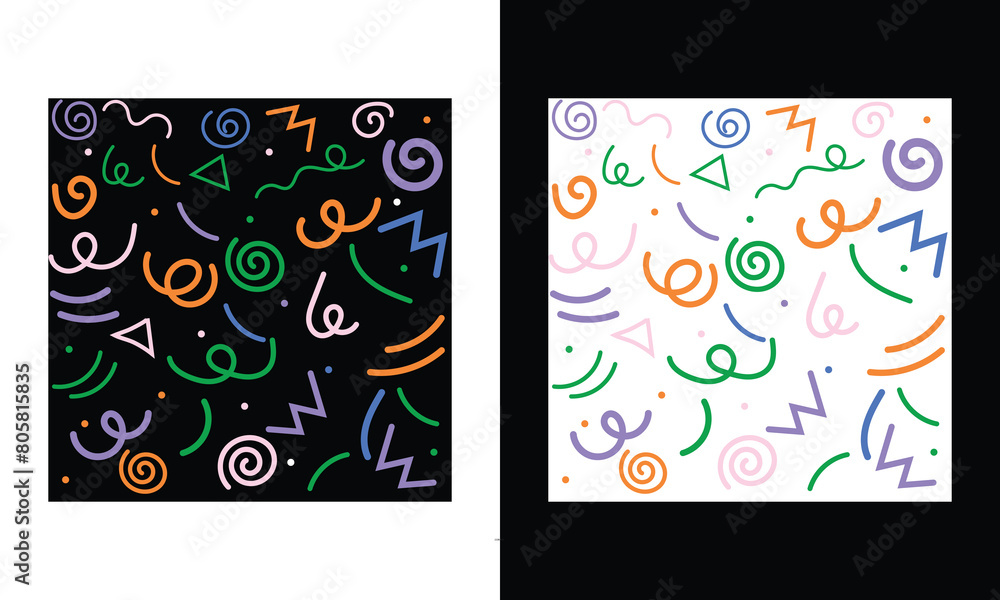 Aufkleber set of fun colorful line doodle seamless pattern. creative abstract art background collection for ch