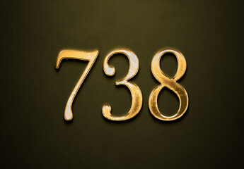 Old gold effect of 738 number with 3D glossy style Mockup.